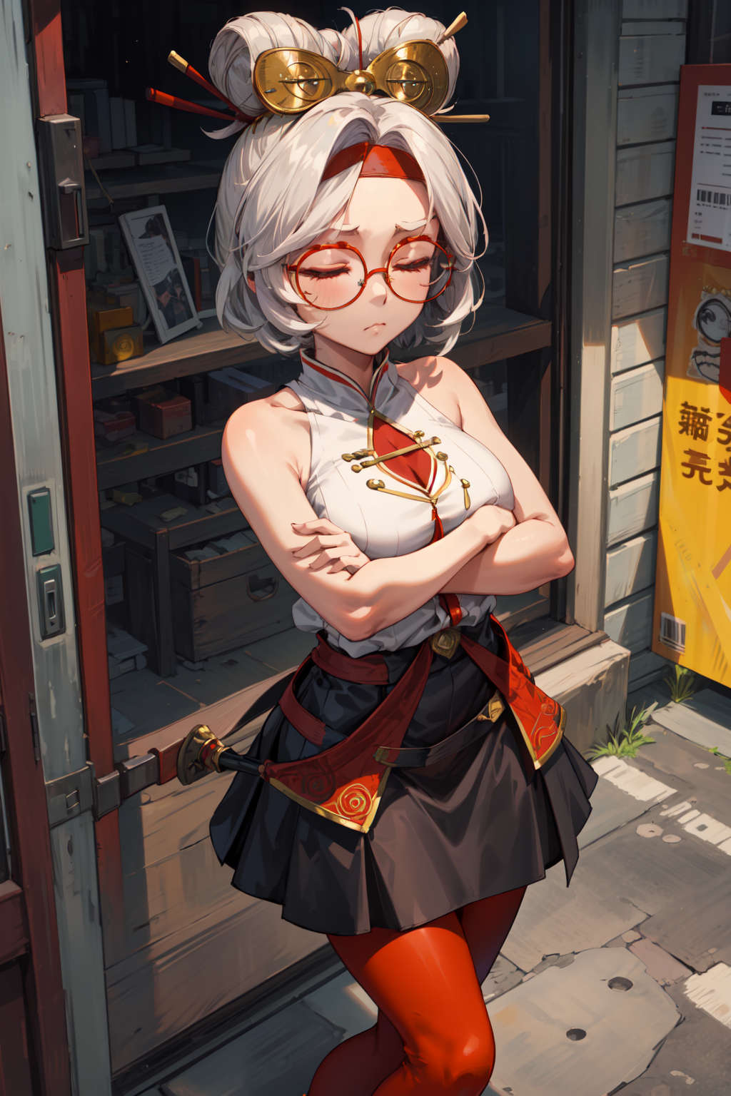 00571-3555435640-masterpiece,best quality,1girl,purah,red glasses,hair ornament,hair stick,red headband,white shirt,bare shoulders,(sleeveless),b.png